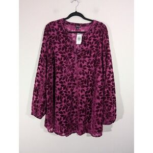 Torrid Women‎ Burgundy Velvet Burnout Floral Top Plus 2X Fairy Whimsigoth Witch